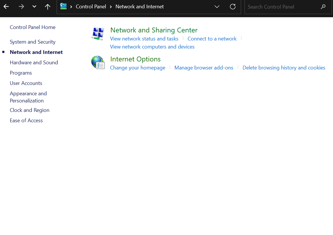 Windows 11 Control Panel Internet Options