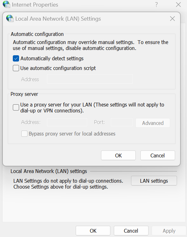 Windows 11 Control Panel LAN Settings