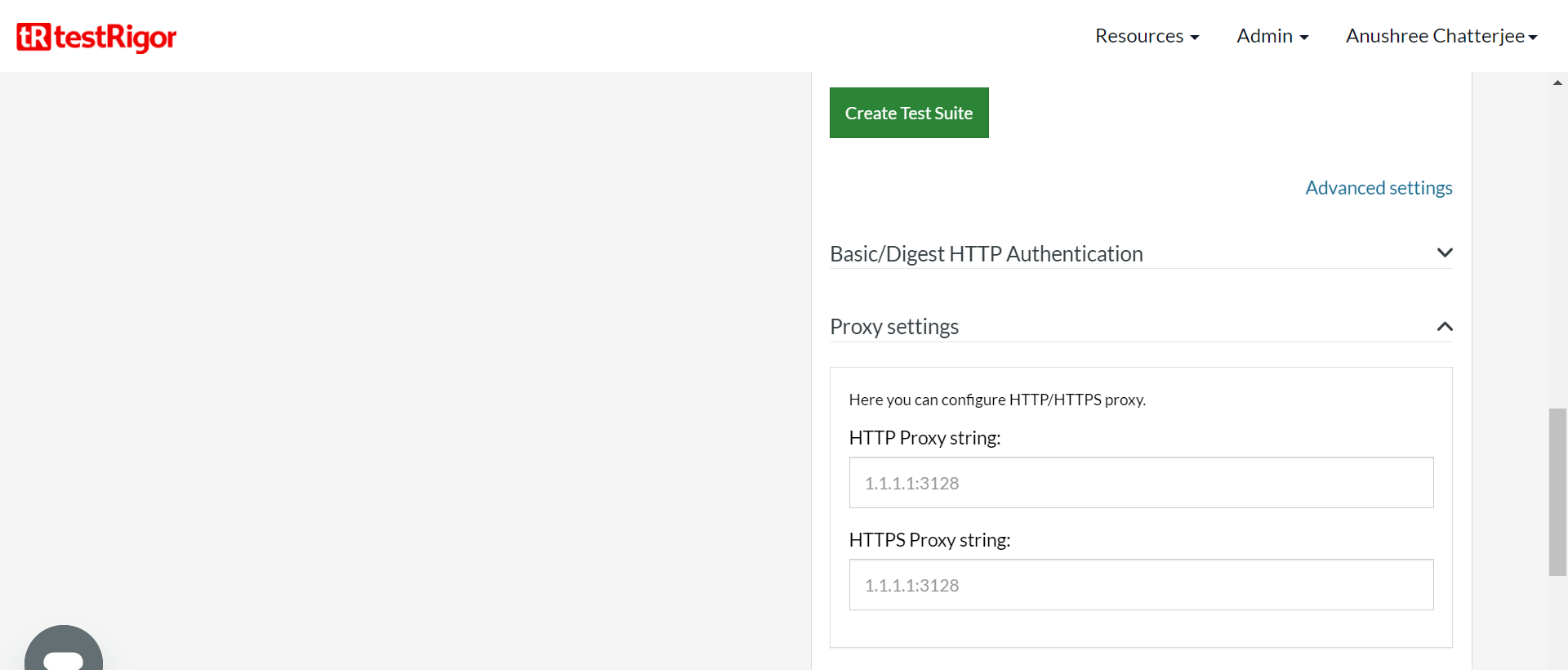 tR Proxy Settings