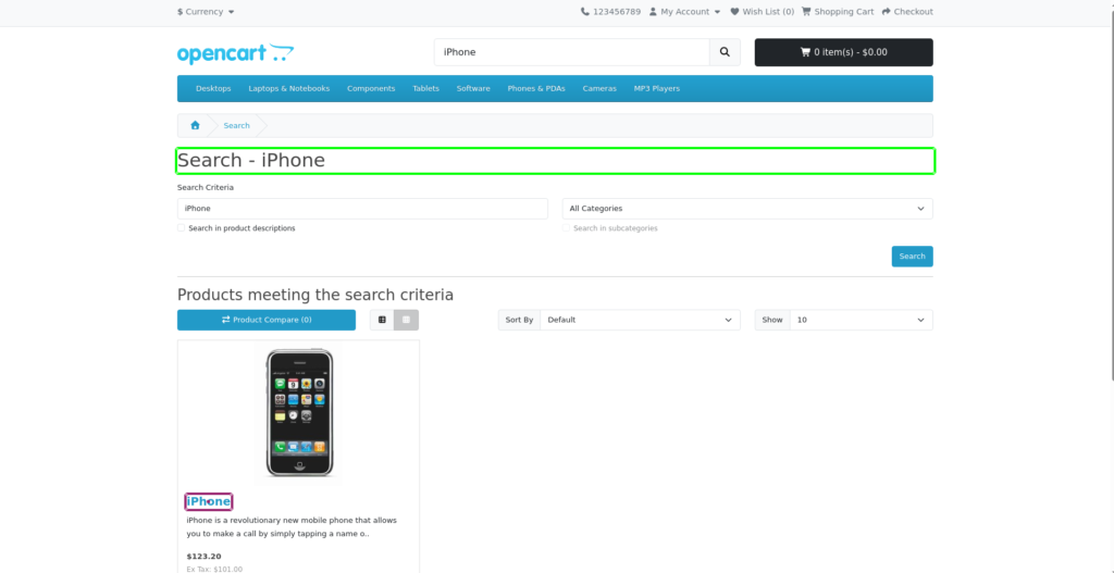 Open the iPhone product page from search results