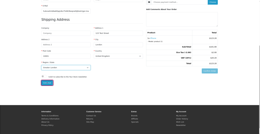 Fill in the customer address during checkout