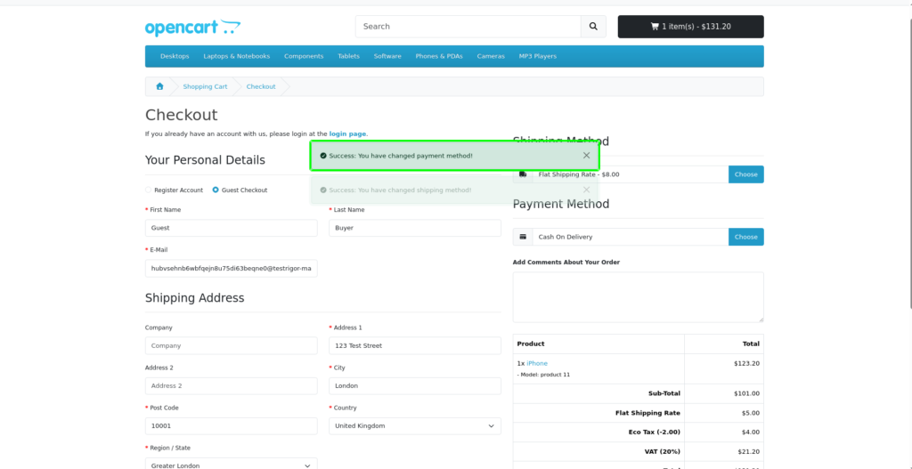 Select shipping and payment methods during checkout